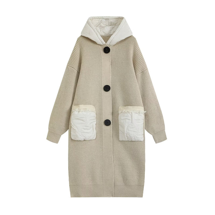 Damen Longline Grobstrickmantel mit gesteppter Kapuze und übergroßen Fronttaschen Echo Archiv