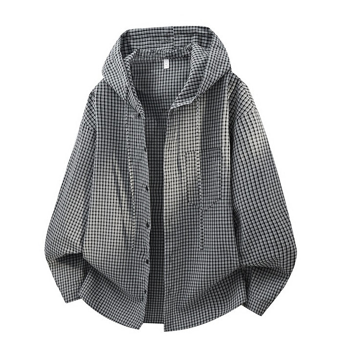 Herren Karierter Overshirt-Hoodie aus Baumwollmix mit Kapuze & Relaxed-Fit Echo Archiv