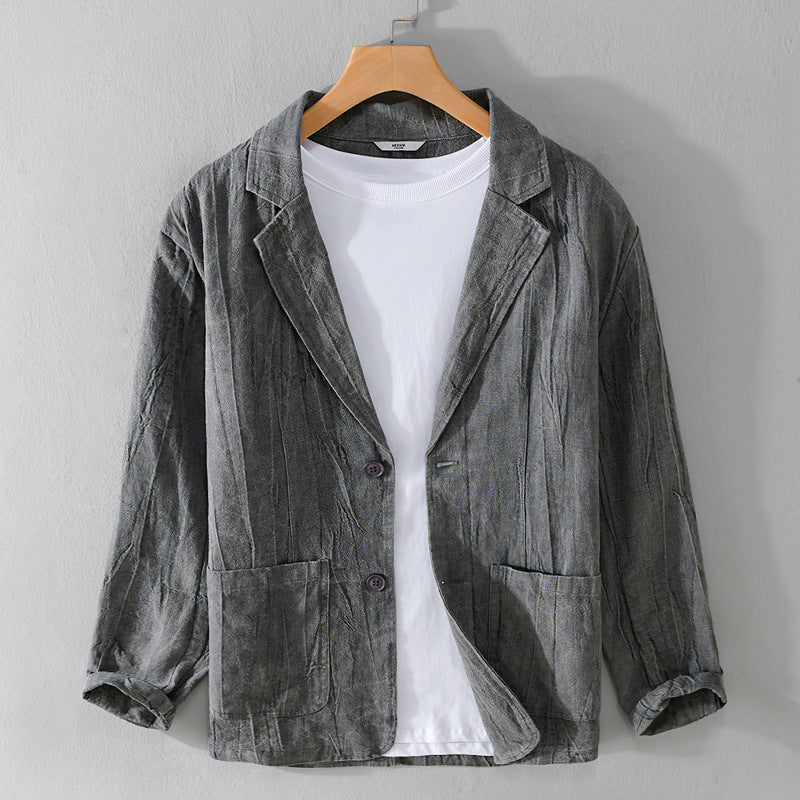 Herren legerer Leinenblazer mit strukturierter Optik und aufgesetzten Taschen Echoarchiv