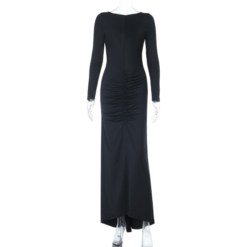 Damen Figurbetontes Maxikleid mit langen Ärmeln, geraffter Mittelnaht und Stretch-Jersey-Qualität – Avérine