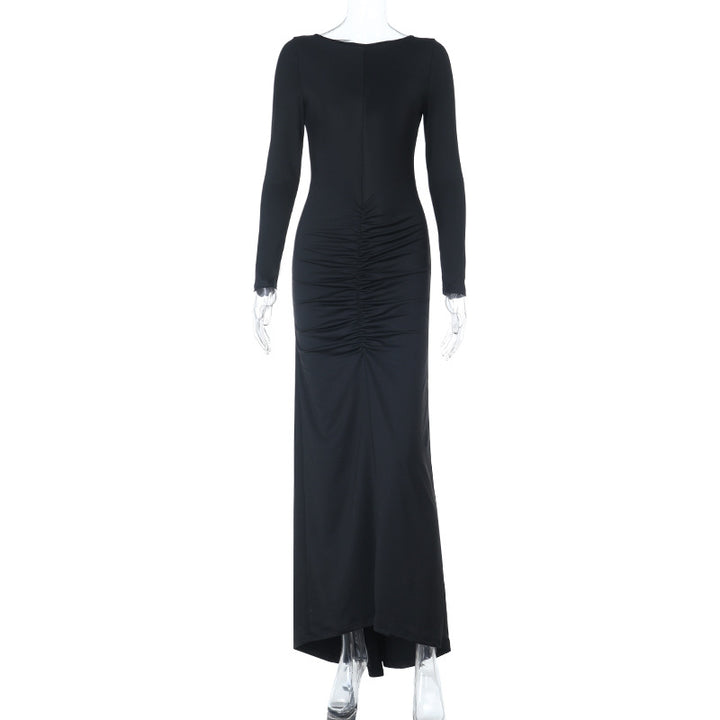Damen Figurbetontes Maxikleid mit langen Ärmeln, geraffter Mittelnaht und Stretch-Jersey-Qualität – Avérine