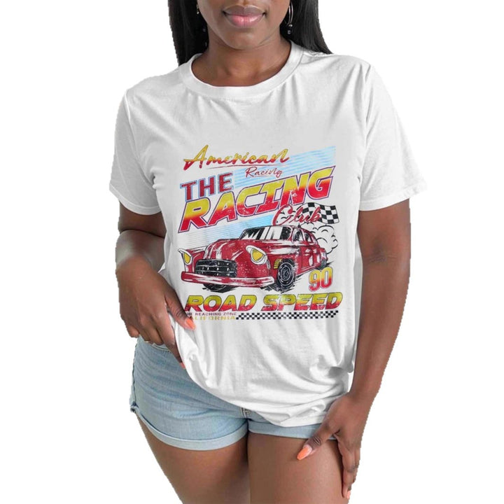 Damen T-Shirt mit künstlerischem Retro-Rennsport-Motiv und bequemer Passform Echo Archiv