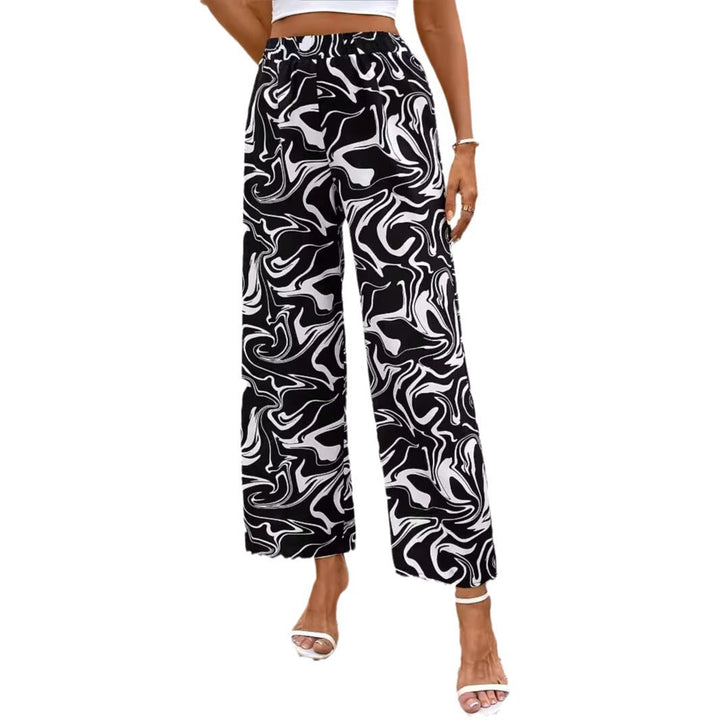 Damen Weite Palazzo-Hose mit Modernem Marmorprint und Elastischem Bund Echoarchiv