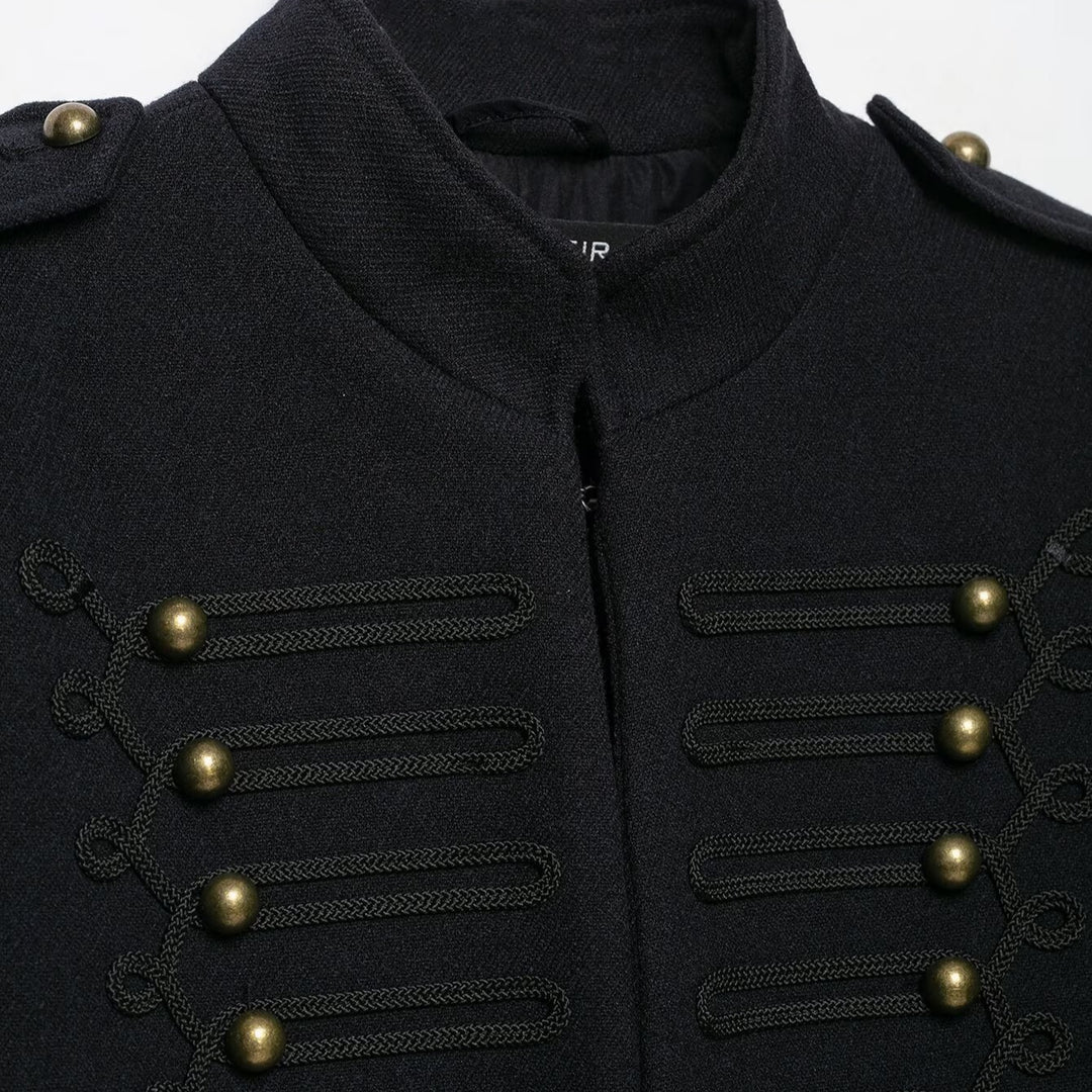 Damen Schmale Militär-inspirierte Kurzjacke mit Kordelverzierung und Messingknöpfen Echoarchiv