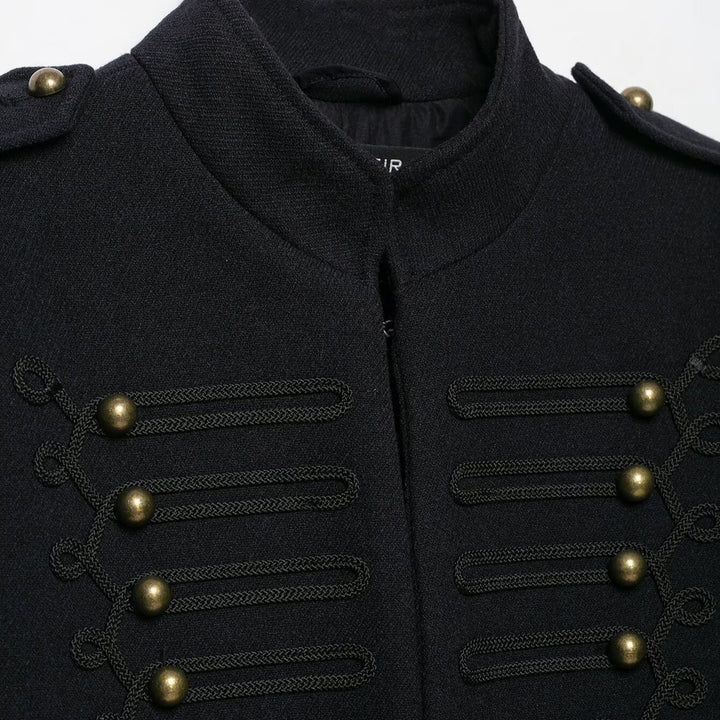 Damen Schmale Militär-inspirierte Kurzjacke mit Kordelverzierung und Messingknöpfen Echoarchiv