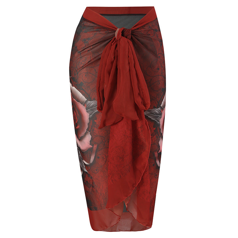 Damen Eleganter Badeanzug mit floralem Detail und transparenter Strandtunika Echo Archiv