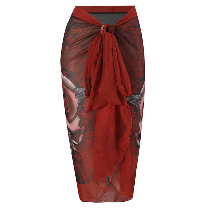 Damen Eleganter Badeanzug mit floralem Detail und transparenter Strandtunika Echo Archiv