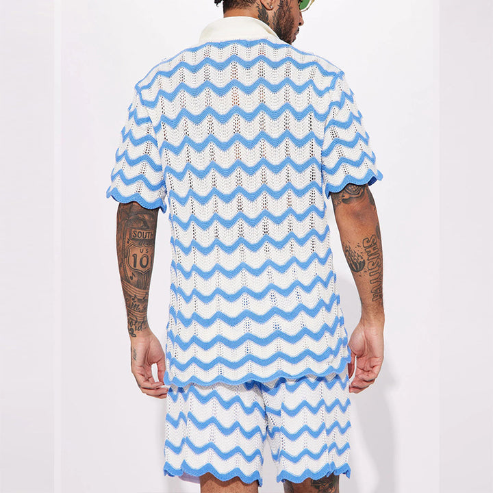 Herren luftiges Strickpoloshirt mit wellenförmigem Design Echoarchiv