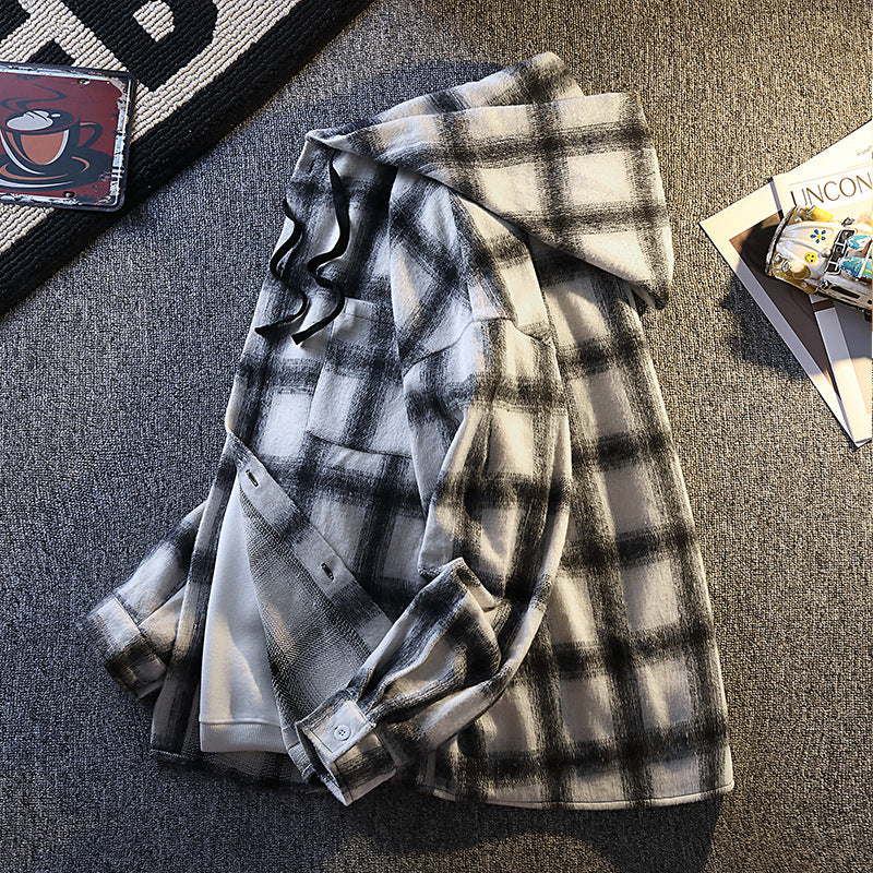 Herren Karierte Flanelljacke mit Kapuze und Knopfverschluss Echoarchiv