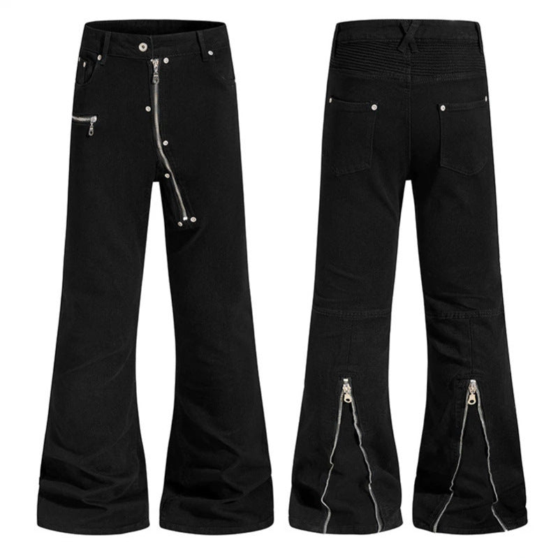 Damen Schlaghose mit hoher Taille, asymmetrischem Frontreißverschluss und Utility‑Details Echoarchiv