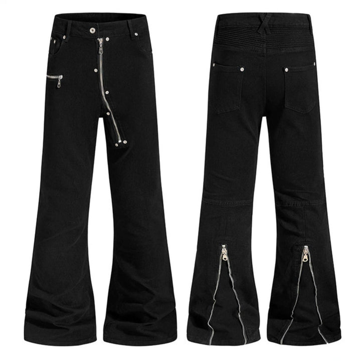 Damen Schlaghose mit hoher Taille, asymmetrischem Frontreißverschluss und Utility‑Details Echoarchiv