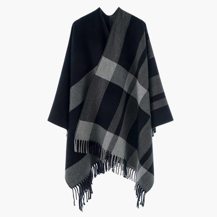 Damen Oversize-Cape mit Glencheck-Muster und Fransenabschluss Echo Archiv