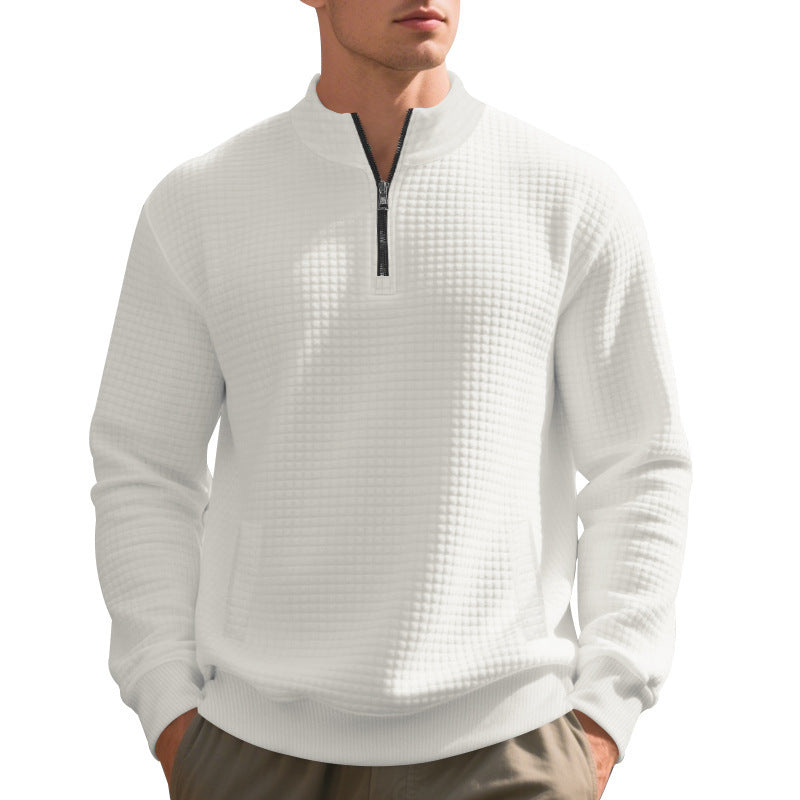 Herren eleganter Fleece-Pullover mit halbem Reißverschluss und strukturiertem Design Echoarchiv