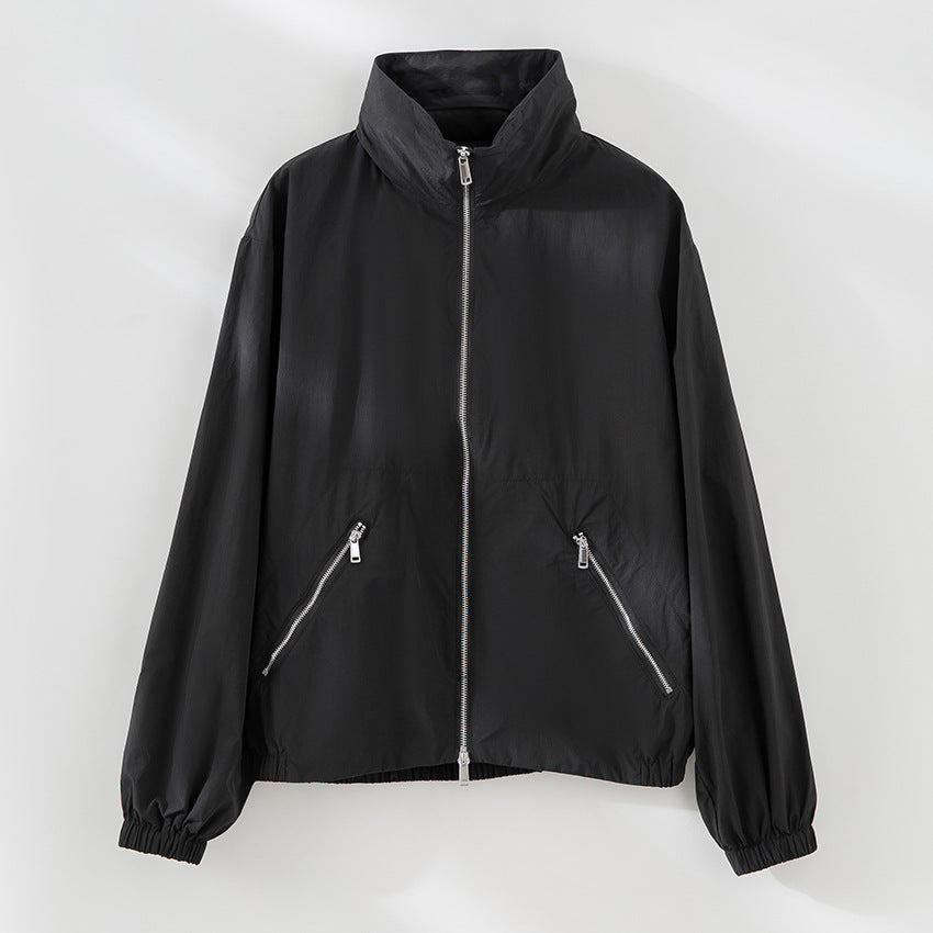 Damen Leichte Nylon-Utility-Jacke mit Stehkragen, Reißverschlusstaschen und elastischem Saum Echoarchiv