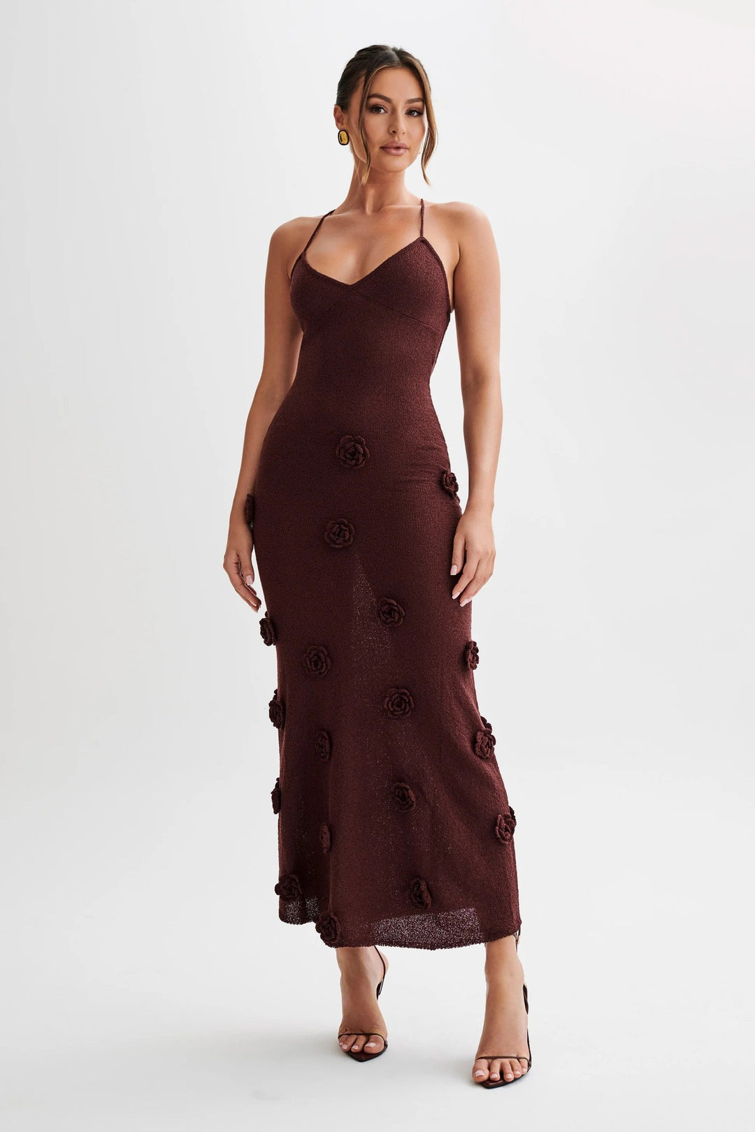 Damen elegantes glitzerndes Maxikleid mit floralen Applikationen Echo Archiv