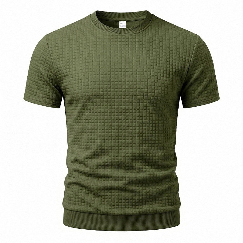 Herren nan kurzärmeliges Strickshirt mit geprägter Karostruktur, Rundhalsausschnitt und geripptem Saum Echo Archiv