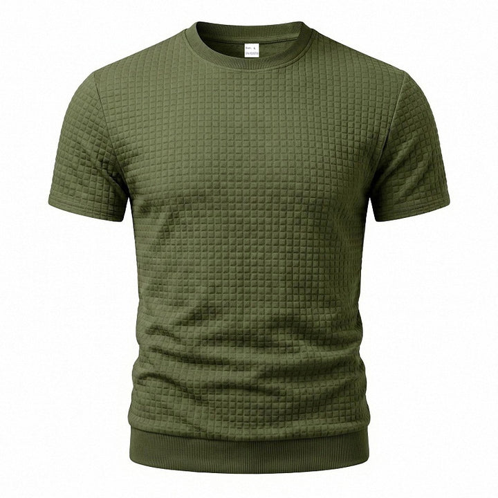 Herren nan kurzärmeliges Strickshirt mit geprägter Karostruktur, Rundhalsausschnitt und geripptem Saum Echo Archiv