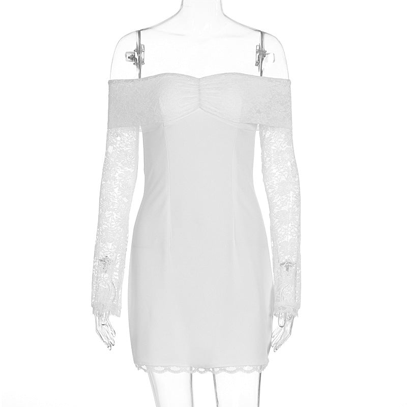 Damen Off-Shoulder Kleid mit Spitzenärmeln und figurbetontem Schnitt Echo Archiv