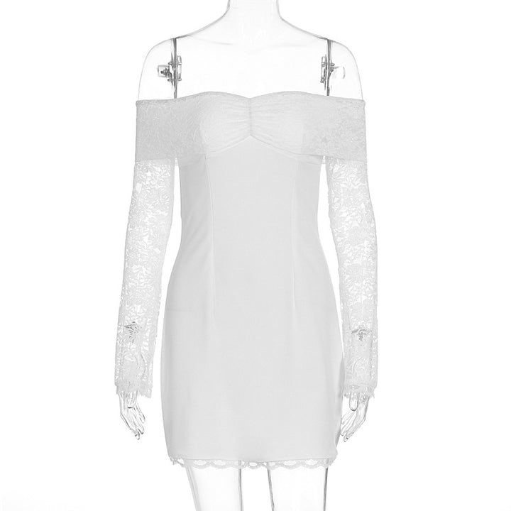 Damen Off-Shoulder Kleid mit Spitzenärmeln und figurbetontem Schnitt Echo Archiv