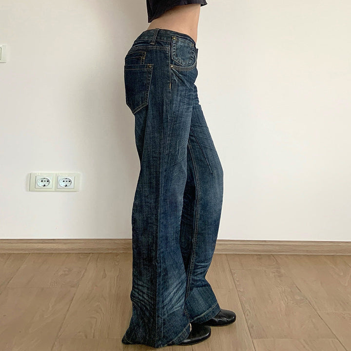 Damen Weite High‑Waist Denim-Jeans mit Used‑Effekt und geradem Bein Echo Archiv