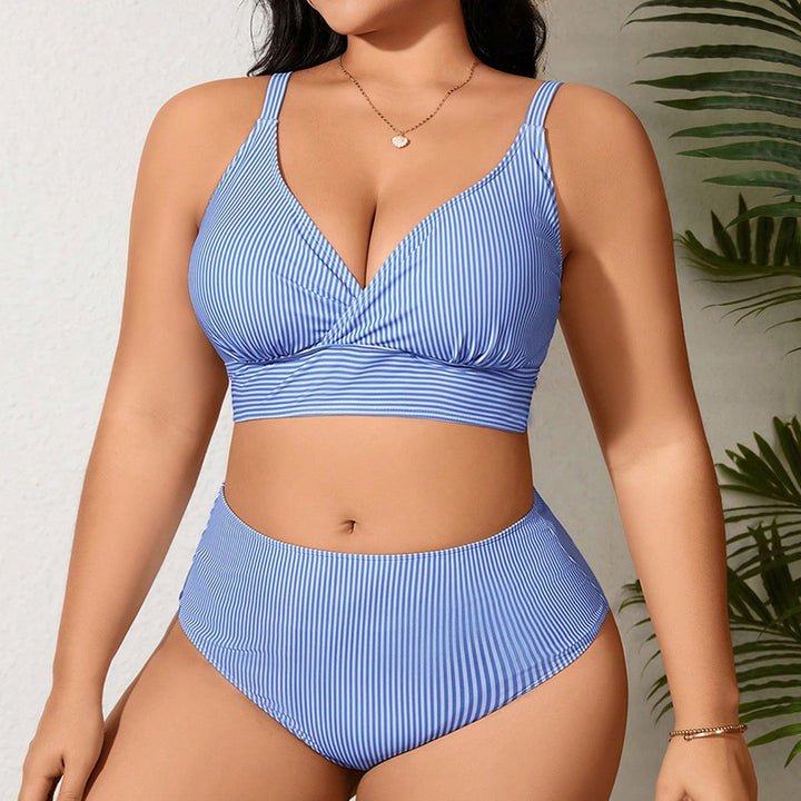 Damen Hochtaillierter Bikini mit modischem Streifenmuster Echo Archiv