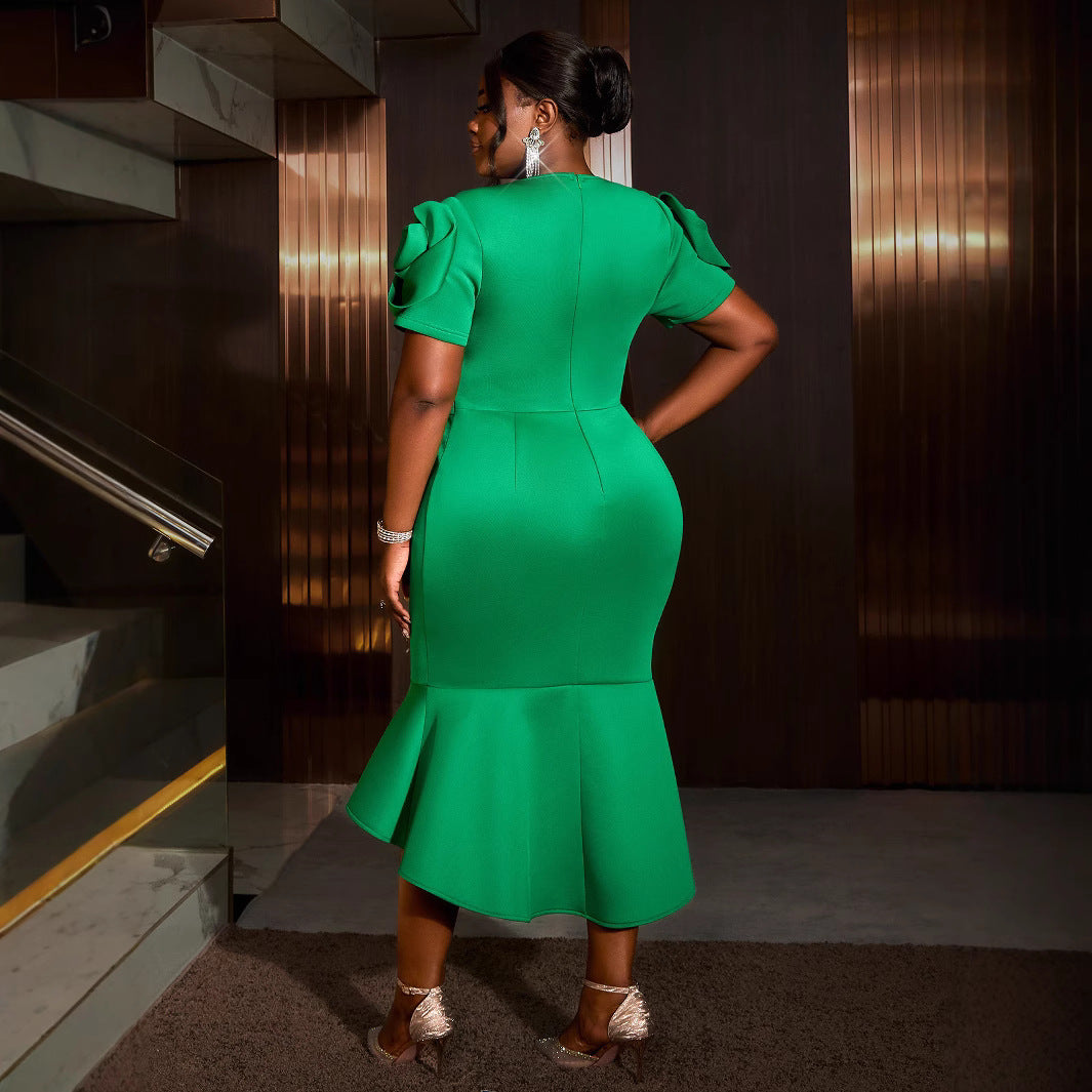 Damen figurbetontes Kleid mit voluminösen Ärmeln und tailliertem Gürteldetail Echo Archiv