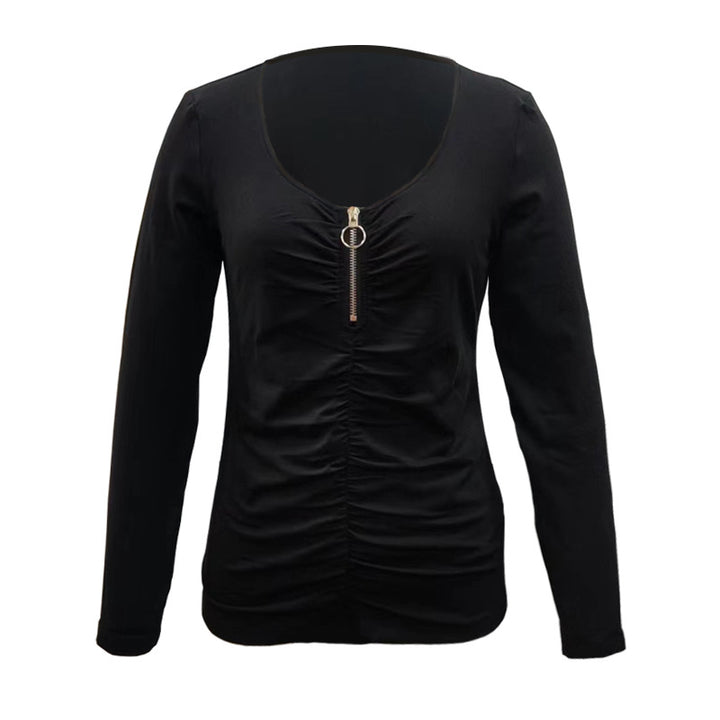 Damen Langarmshirt mit Raffung und Zier-Reißverschluss – Avérine