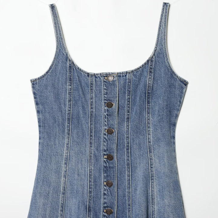 Damen Jeans Maxikleid mit Knopfleiste und schwingendem Saum Echo Archiv