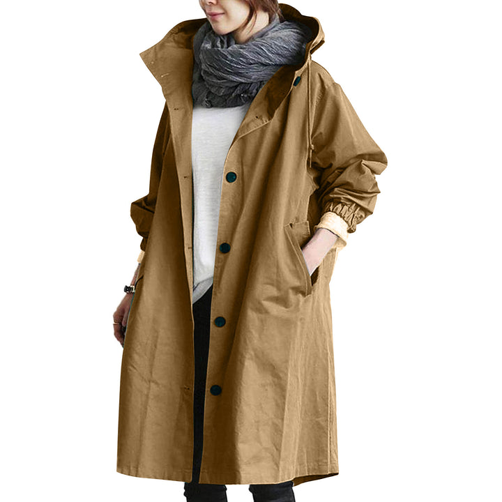 Damen nan leichter oversized Regenmantel mit Kapuze und verdeckter Knopfleiste Echo Archiv