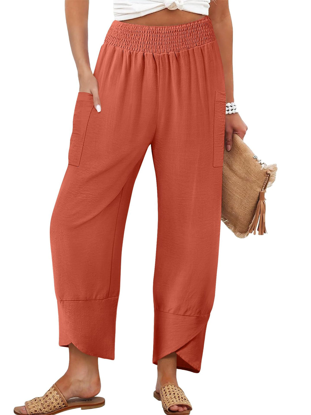 Damen Weite Sommerhose mit elastischem Bund und praktischen Taschen Echo Archiv