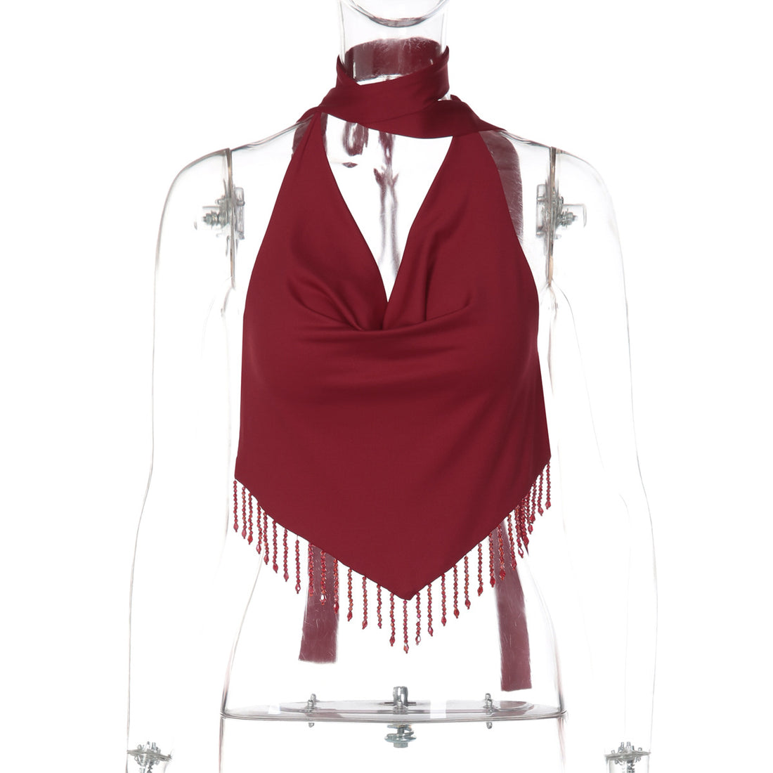 Damen Haltertop mit eleganter Fransenverzierung – Avérine