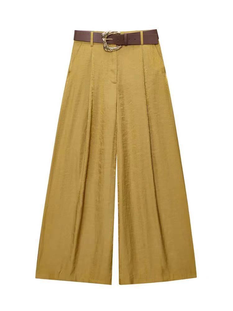 Damen High‑Waist Palazzo‑Hose mit Leoparden‑Print, weitem Bein und Ziergürtel Echo Archiv