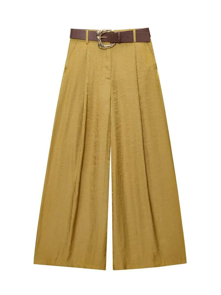 Damen High‑Waist Palazzo‑Hose mit Leoparden‑Print, weitem Bein und Ziergürtel Echo Archiv