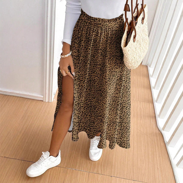 Damen Maxirock mit hohem Schlitz und Leopardendruck Echo Archiv