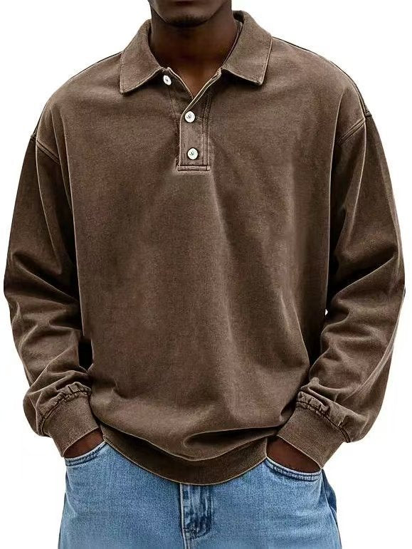 Herren nan lässiges Poloshirt-Sweatshirt mit Kragen, Vintage-Waschung und dreiteiliger Knopfleiste Echo Archiv