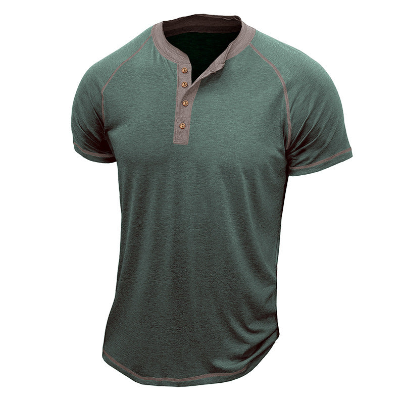 Herren Kurzarm Henley-Shirt mit Kontrastdetails und strapazierfähigem Stoff Echoarchiv