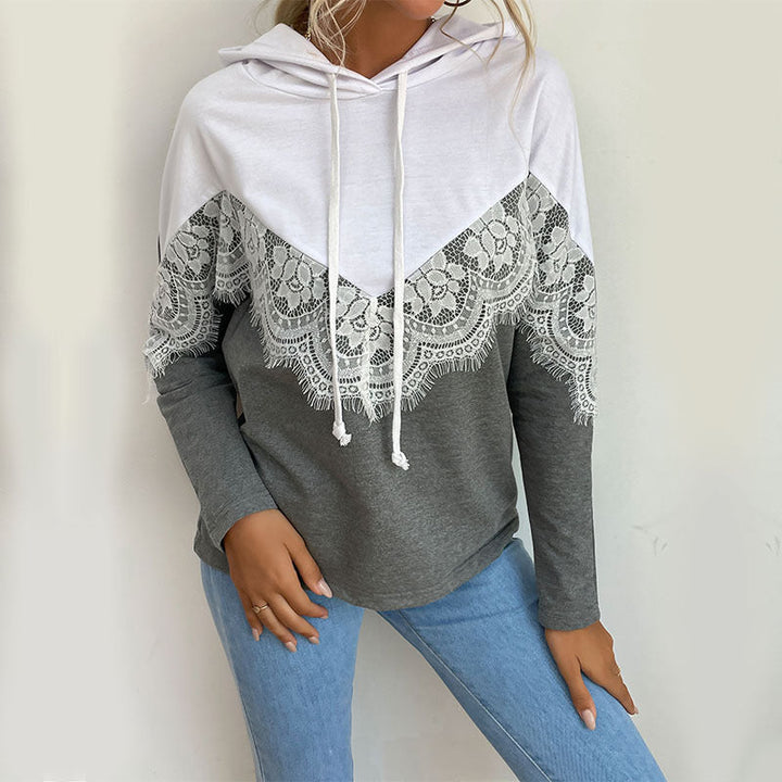 Damen Kapuzenpullover mit Spitzenbesatz und V‑Einsatz Echoarchiv