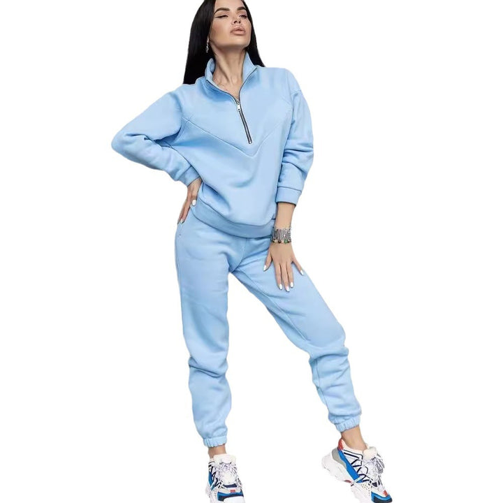 Damen Zweiteiliges Sweat-Loungewear-Set mit Troyer-Reißverschluss und elastischer Jogginghose Echoarchiv
