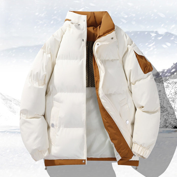 Herrenjacke aus ungefüttertem Outdoor-Material mit hohem Stehkragen, Isolierung und elastischen Bündchen – Taviero