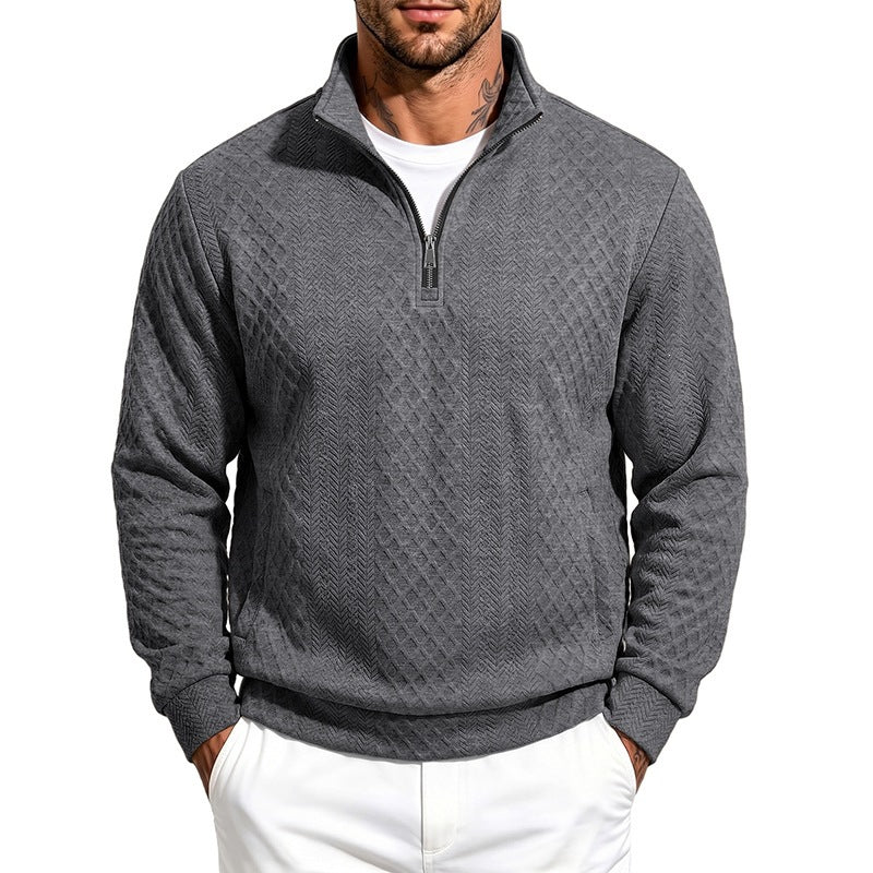 Herren Texturierter Halbzip-Pullover mit Stehkragen und Strukturmuster Echoarchiv