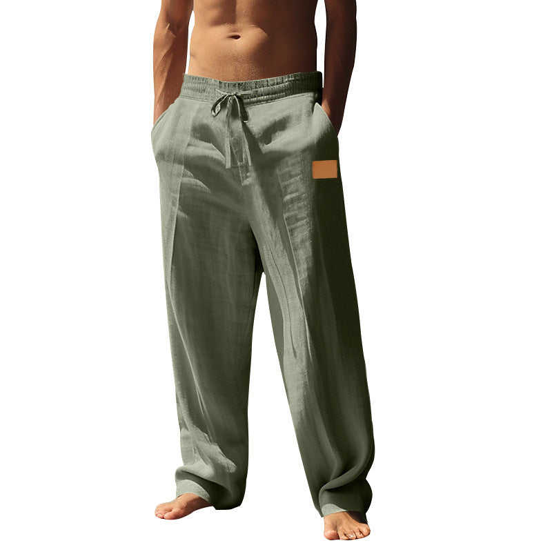Herren lässige Leinenhose mit elastischem Bund und seitlicher Tasche Echoarchiv