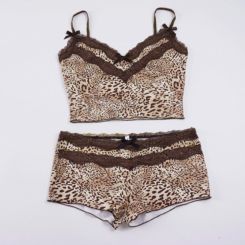 Damen Spitzen-Leopardenmuster Schlafanzug Set Echo Archiv