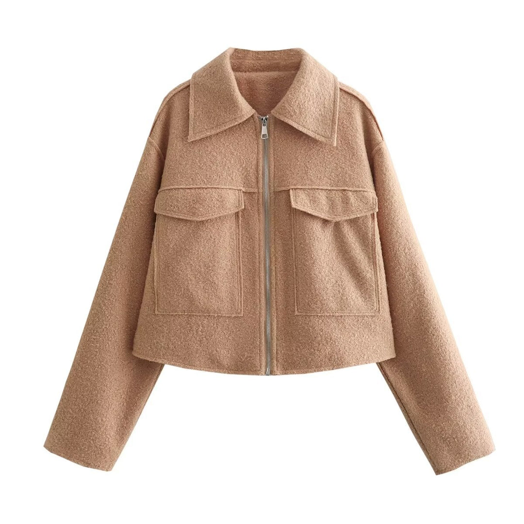 Damen Boxy-Cropped-Jacke aus Bouclé‑Wollmix mit Hemdkragen und aufgesetzten Pattentaschen Echo Archiv