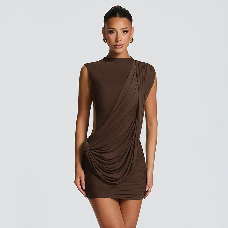 Damen Kurzarm Kleid mit Raffungen und asymmetrischem Design Echo Archiv