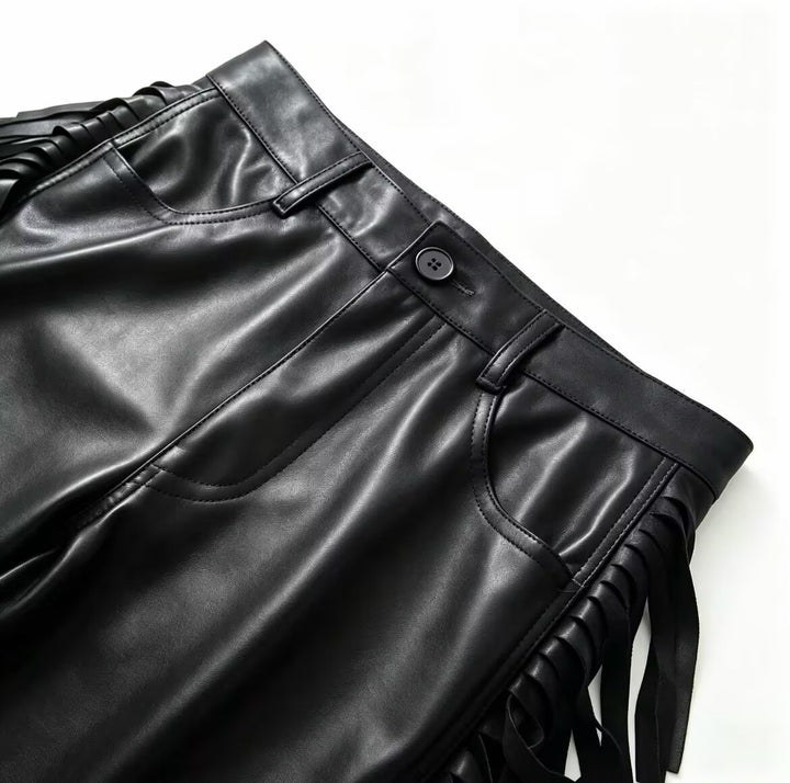 Damen Weite Kunstleder-Culotte mit seitlichen Fransen Echo Archiv