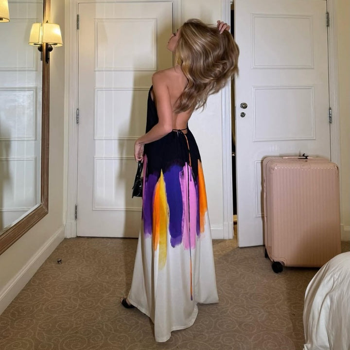 Damen Elegantes Maxikleid mit hochgeschlossenem Design und kreativem Farbverlauf Echo Archiv