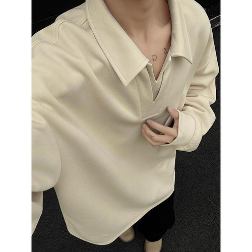 Herren Oversized Polo‑Sweatshirt mit tiefem V‑Ausschnitt, Hemdkragen und gerippten Bündchen Echo Archiv