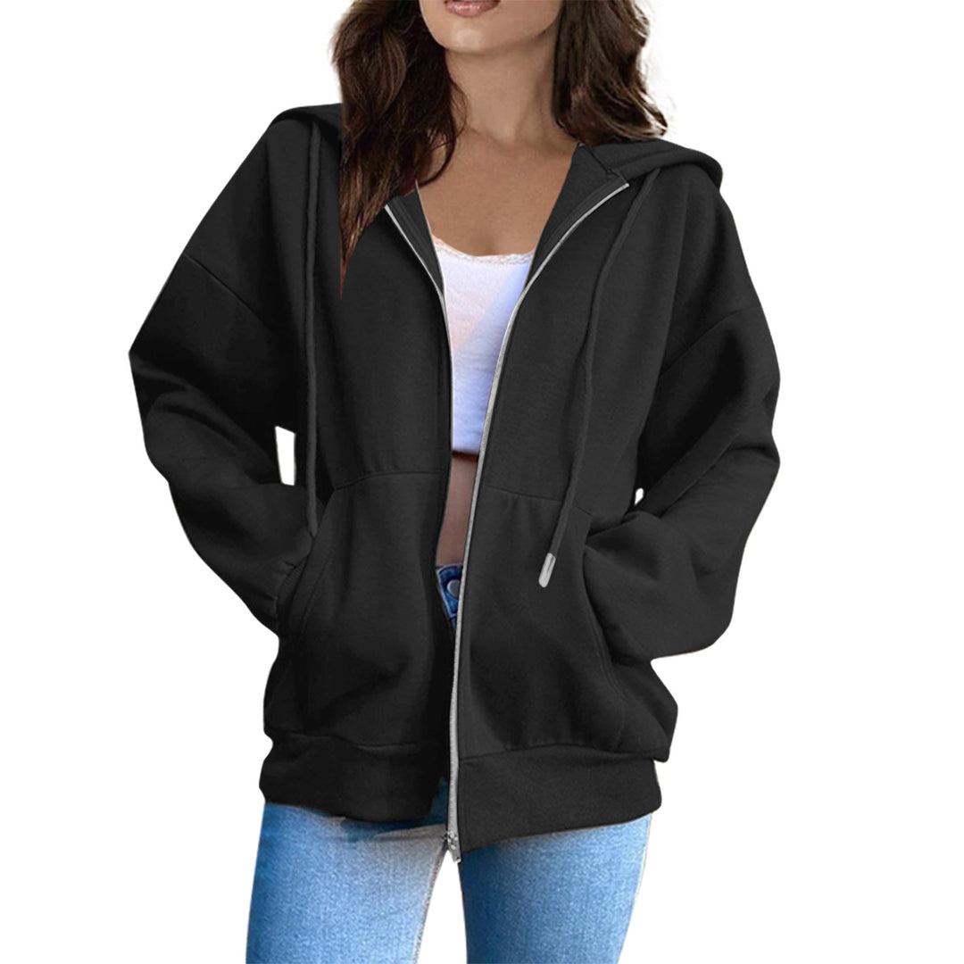 Damen lässige Kapuzenjacke mit durchgehendem Reißverschluss, Kängurutaschen und voluminösen Raglanärmeln – Auréline