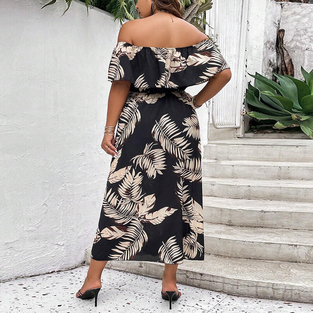 Damen Off-Shoulder Maxikleid mit raffinierten Rüschen und seitlichem Schlitz Echo Archiv