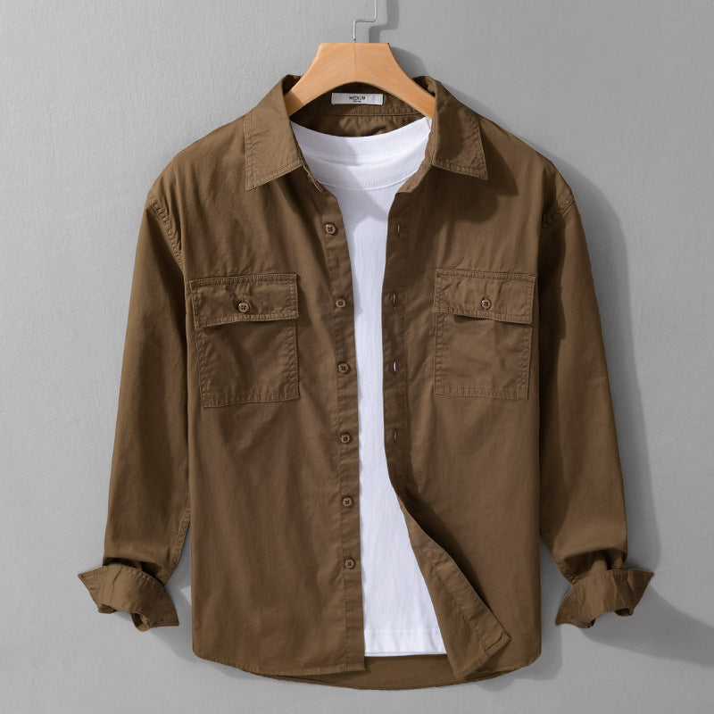 Herren Pflegeleichtes Baumwoll-Utility-Overshirt mit Doppel‑Brusttaschen und entspanntem Saum Echoarchiv